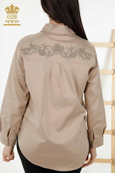 Wholesale Women's Shirt - Floral Pattern - Beige - 20249 | KAZEE - Thumbnail