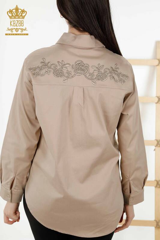 Wholesale Women's Shirt - Floral Pattern - Beige - 20249 | KAZEE