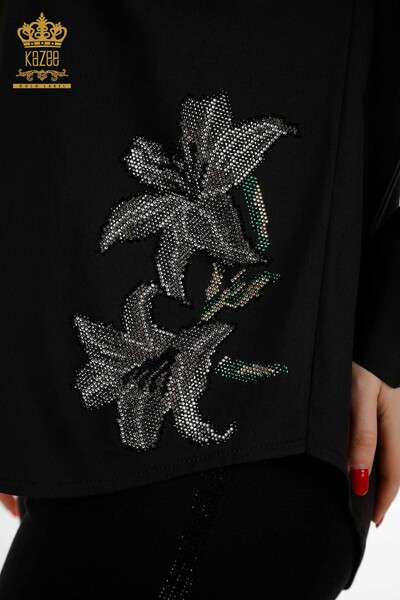 Wholesale Women's Shirt Floral Pattern Black - 20252 | KAZEE - Thumbnail