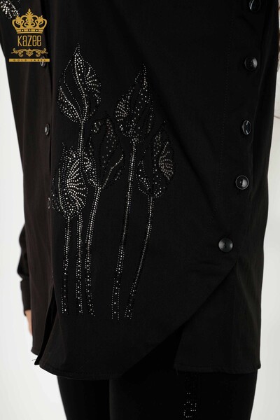 Wholesale Women's Shirt - Floral Pattern - Black - 20297 | KAZEE - Thumbnail