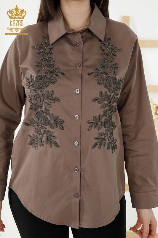 Wholesale Women's Shirt - Floral Pattern - Brown - 20249 | KAZEE