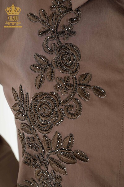 Wholesale Women's Shirt - Floral Pattern - Brown - 20249 | KAZEE - Thumbnail