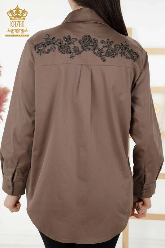 Wholesale Women's Shirt - Floral Pattern - Brown - 20249 | KAZEE