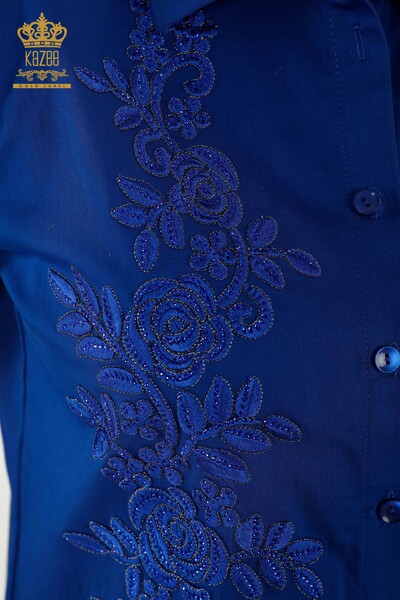 Wholesale Women's Shirt Floral Pattern Dark Blue - 20249 | KAZEE - Thumbnail
