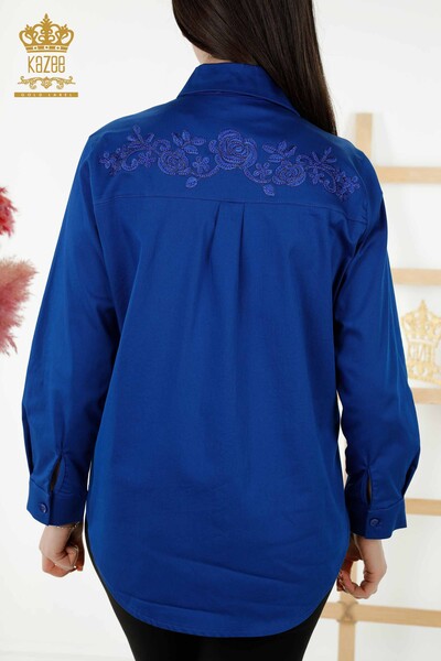 Wholesale Women's Shirt Floral Pattern Dark Blue - 20249 | KAZEE - Thumbnail