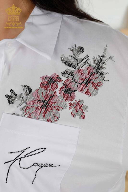 Wholesale Women's Shirt - Floral Pattern - Ecru - 20439 | KAZEE