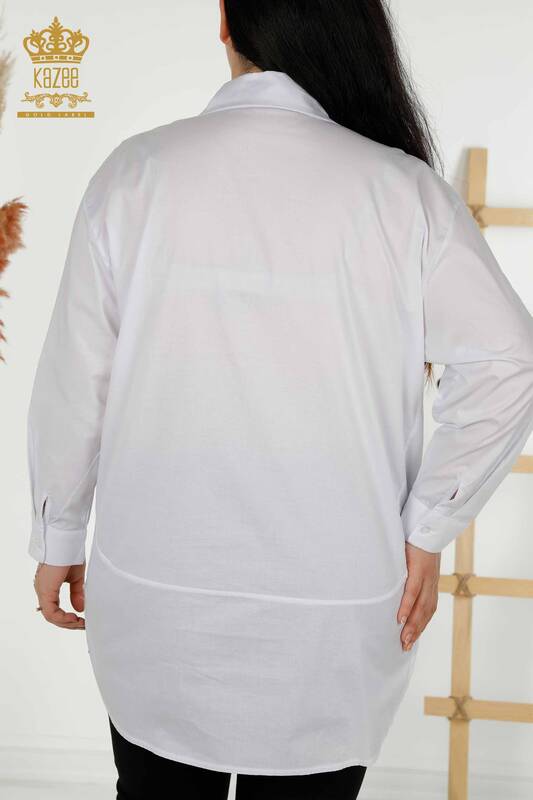 Wholesale Women's Shirt - Floral Pattern - Ecru - 20439 | KAZEE