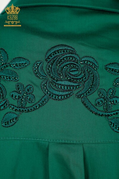 Wholesale Women's Shirt Floral Pattern Green - 20249 | KAZEE - Thumbnail