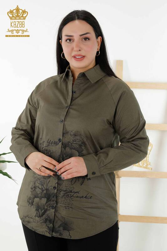 Wholesale Women's Shirt Floral Pattern Khaki - 20351 | KAZEE