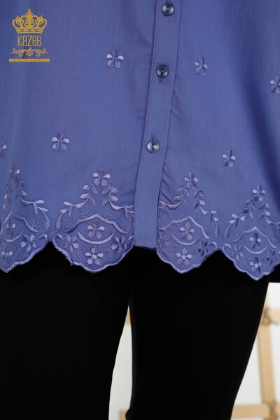 Wholesale Women's Shirt Floral Patterned Lilac with Pocket - 20412 | KAZEE - Thumbnail