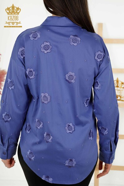 Wholesale Women's Shirt Flower Embroidered Lilac - 20394 | KAZEE - Thumbnail