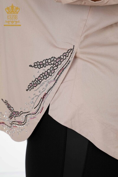 Wholesale Women's Shirt Floral Patterned Embroidery Pocket Detailed - 20142 | KAZEE - Thumbnail
