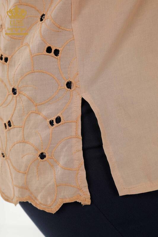 Wholesale Women's Shirts Lace Detailed Beige - 20319 | KAZEE