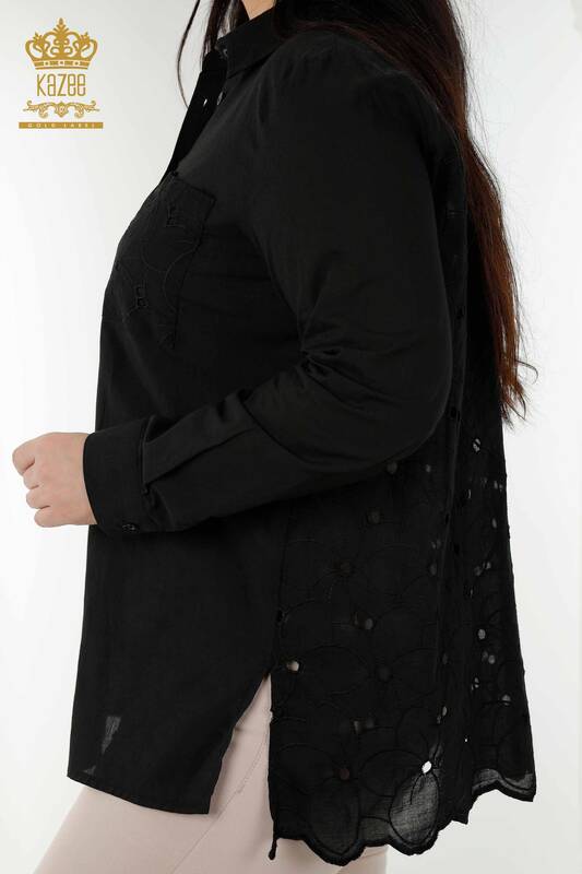 Wholesale Women's Shirt Lace Detailed Black - 20319 | KAZEE