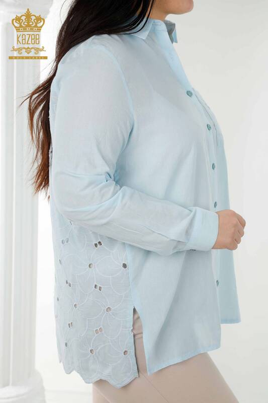 Wholesale Women's Shirt Lace Detailed Blue - 20319 | KAZEE