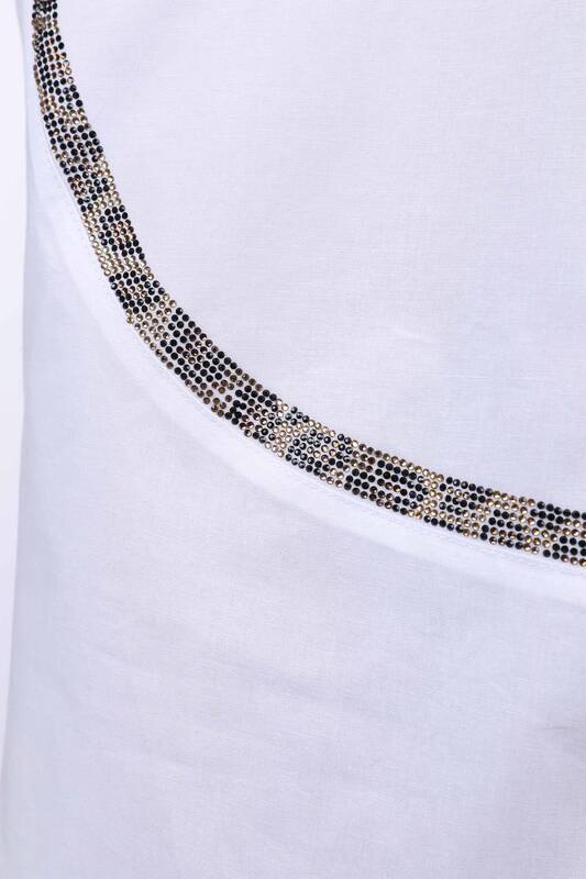 Wholesale Women's Shirt Leopard Pattern Embroidered Stone - 17052 | KAZEE