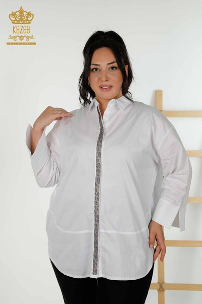 Wholesale Women's Shirt - Leopard Pattern - White - 20028 | KAZEE