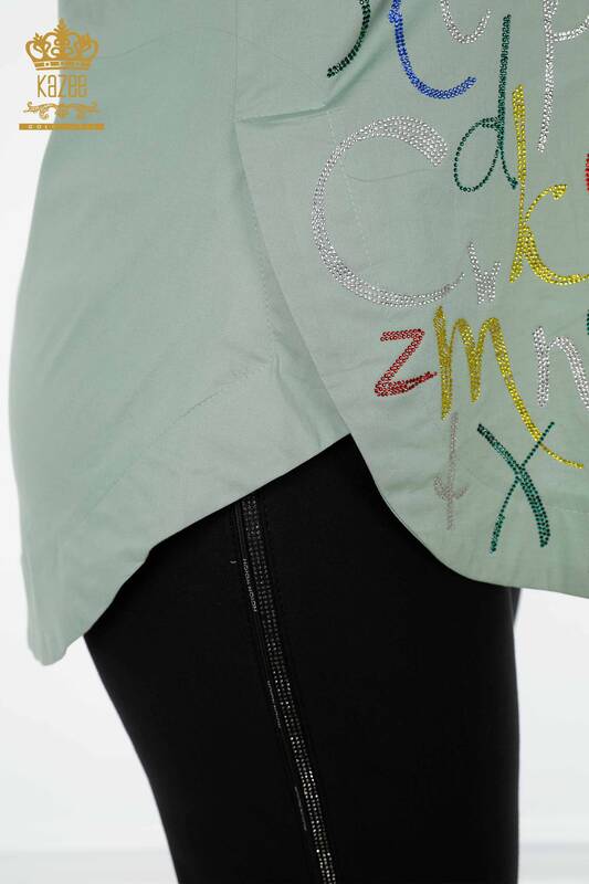Wholesale Women's Shirt Letter Patterned Khaki - 20123 | KAZEE