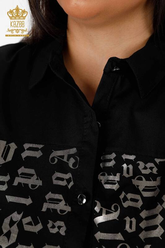 Wholesale Women's Shirt Patterned Cotton with Slits - 20080 | KAZEE