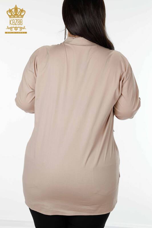 Wholesale Women's Shirt Pocket Detailed Beige - 20135 | KAZEE