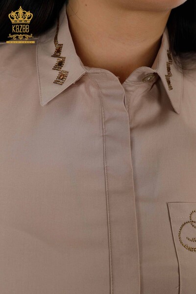 Wholesale Women's Shirt Pocket Detailed Beige - 20139 | KAZEE - Thumbnail