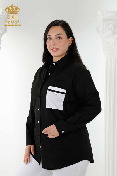 Wholesale Women's Shirt Pocket Detailed Black - 20352 | KAZEE - Thumbnail
