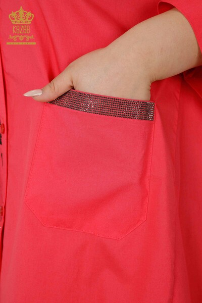 Wholesale Women's Shirt Pocket Detailed Coral - 17199 | KAZEE - Thumbnail