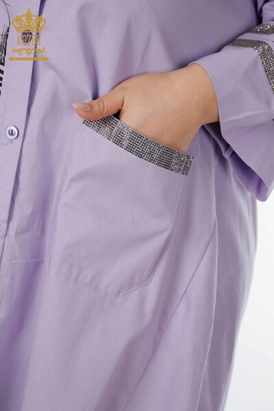 Wholesale Women's Shirt Pocket Detailed Lilac - 17199 | KAZEE - Thumbnail