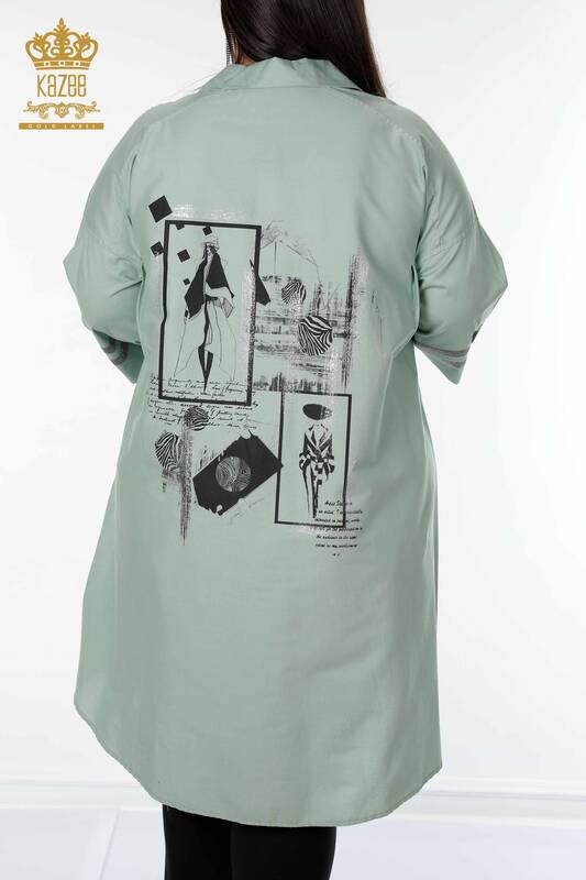Wholesale Women's Shirt Pocket Detailed Mint - 17199 | KAZEE