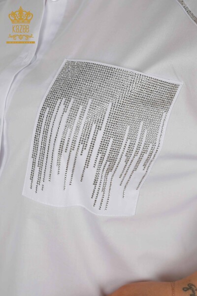 Wholesale Women's Shirt - Pocket Stone Embroidered - Ecru - 20346 | KAZEE - Thumbnail