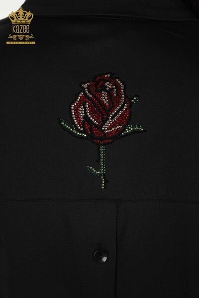 Wholesale Women's Shirt - Rose Pattern - Black - 20227 | KAZEE - Thumbnail