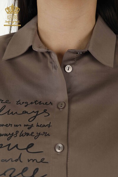 Wholesale Women's Shirt - Rose Pattern - Brown - 20227 | KAZEE - Thumbnail