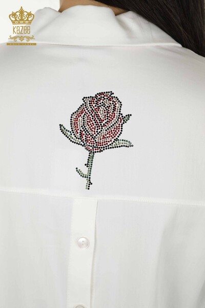 Wholesale Women's Shirt - Rose Pattern - Ecru - 20227 | KAZEE - Thumbnail