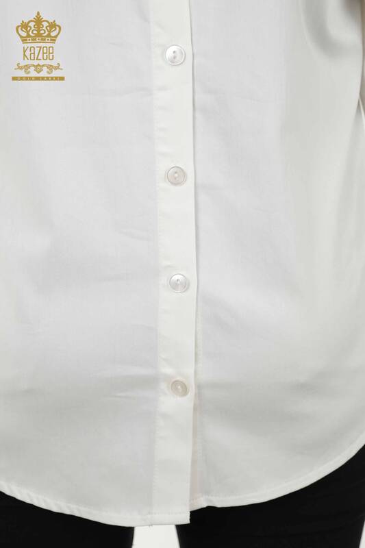 Wholesale Women's Shirt - Rose Pattern - Ecru - 20227 | KAZEE