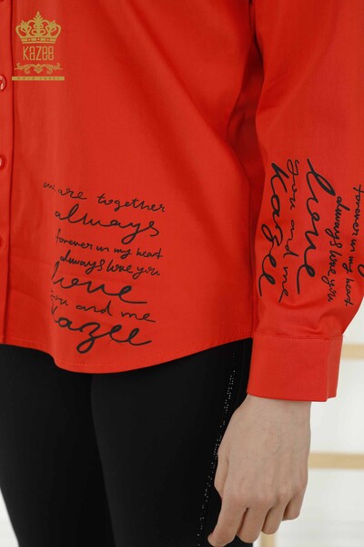 Wholesale Women's Shirt - Rose Pattern - Orange - 20227 | KAZEE - Thumbnail