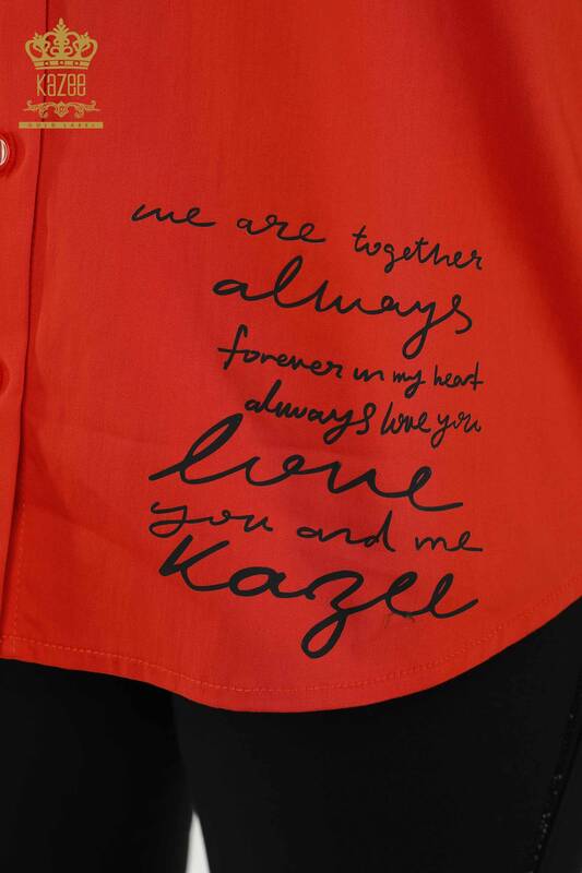 Wholesale Women's Shirt - Rose Pattern - Orange - 20227 | KAZEE
