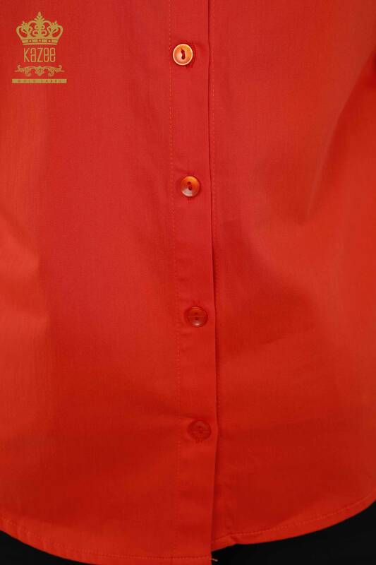 Wholesale Women's Shirt - Rose Pattern - Orange - 20227 | KAZEE