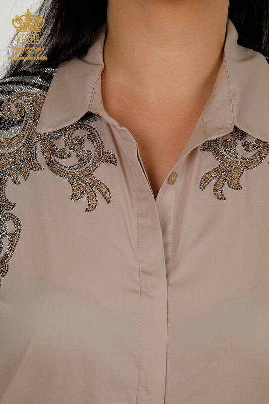Wholesale Women's Shirt Shoulder Detailed Beige - 20440 | KAZEE