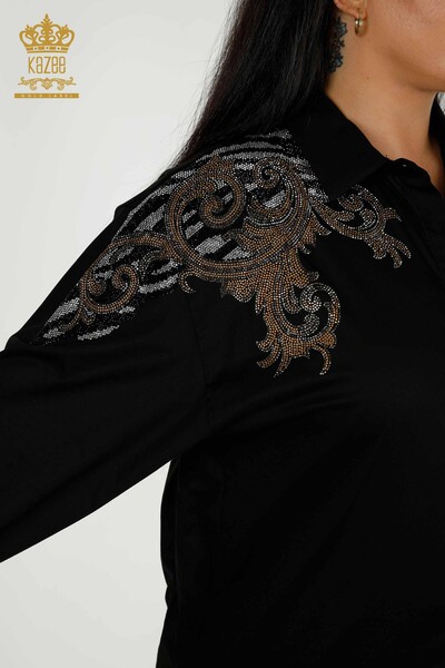 Wholesale Women's Shirt Shoulder Detailed Black - 20440 | KAZEE - Thumbnail