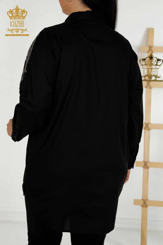 Wholesale Women's Shirt Shoulder Detailed Black - 20440 | KAZEE