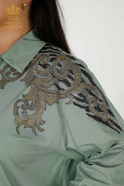 Wholesale Women's Shirt Shoulder Detailed Mint - 20440 | KAZEE - Thumbnail