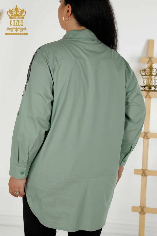 Wholesale Women's Shirt Shoulder Detailed Mint - 20440 | KAZEE