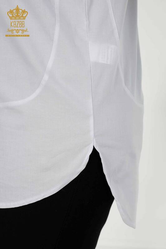 Wholesale Women's Shirt Shoulder Detailed White - 20440 | KAZEE