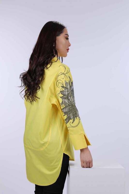Wholesale Women's Shirt Shoulder Stone Detailed Oversize - 20007 | KAZEE