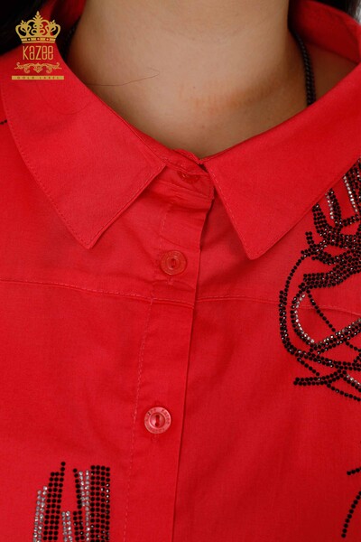Wholesale Women's Shirt Stone Embroidered Coral - 20131 | KAZEE - Thumbnail