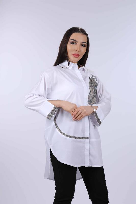 Wholesale Women's Shirts With Stone Embroidered Tiger Pattern - 17052 | KAZEE