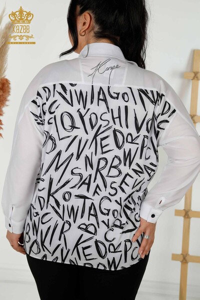 Wholesale Women's Shirt - Stone Embroidered - White - 20088 | KAZEE - Thumbnail