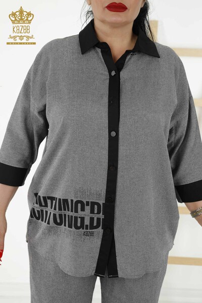 Wholesale Women's Shirt Suit - Patterned - Anthracite - 20332 | KAZEE - Thumbnail
