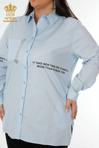 Wholesale Women's Shirt With Text Detailed Blue - 20087 | KAZEE - Thumbnail
