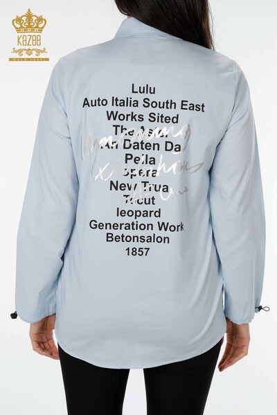 Wholesale Women's Shirt With Text Detailed Blue - 20089 | KAZEE - Thumbnail